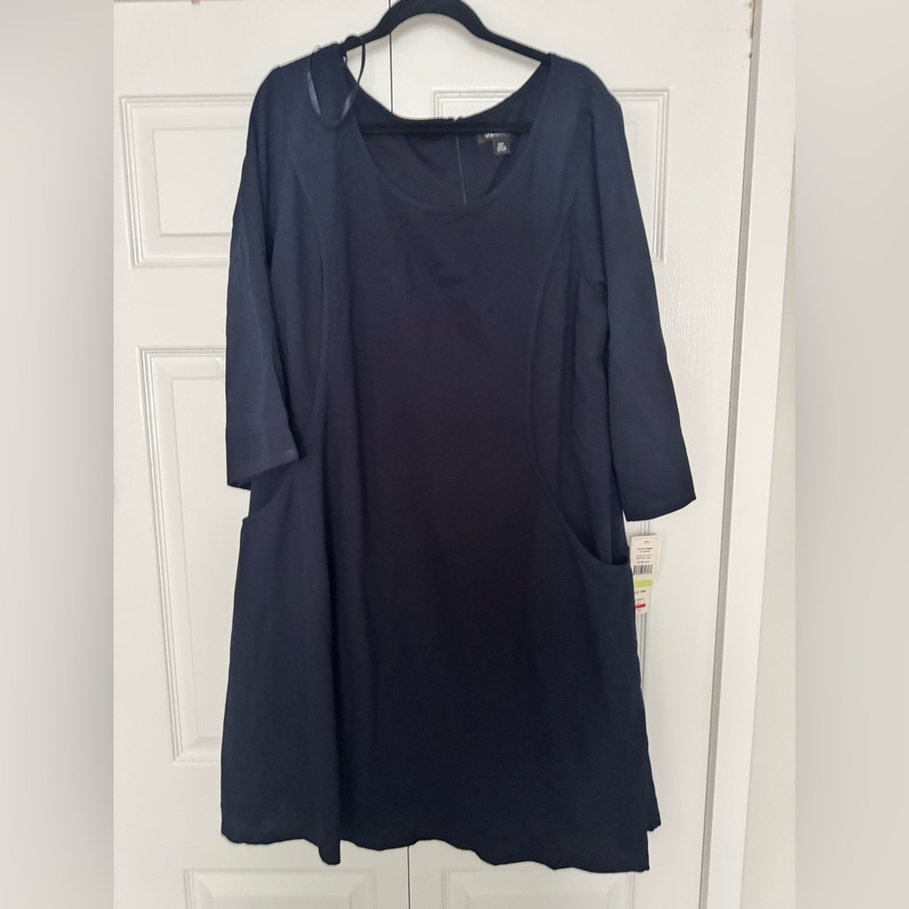 S.L. Fashions Blue A-Line Dress with 3/4 Sleeves